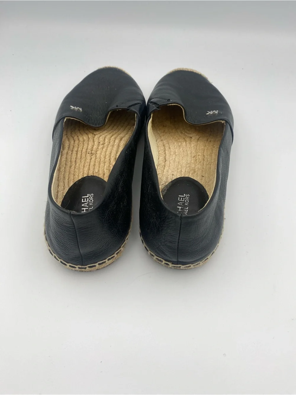 Michael Kors Black Leather Espadrille Slip-On Flats